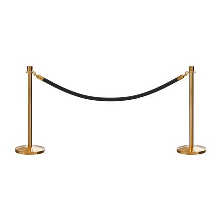 MONTOUR LINE Stanchion Post and Rope Kit Sat.Brass, 2 Crown Top 1 Black Rope C-Kit-2-SB-CN-1-ER-BK-PB